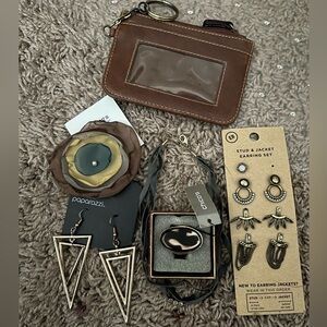 6pc. Eclectic jewelry bundle lot in bronze, antique gold, and natural tones